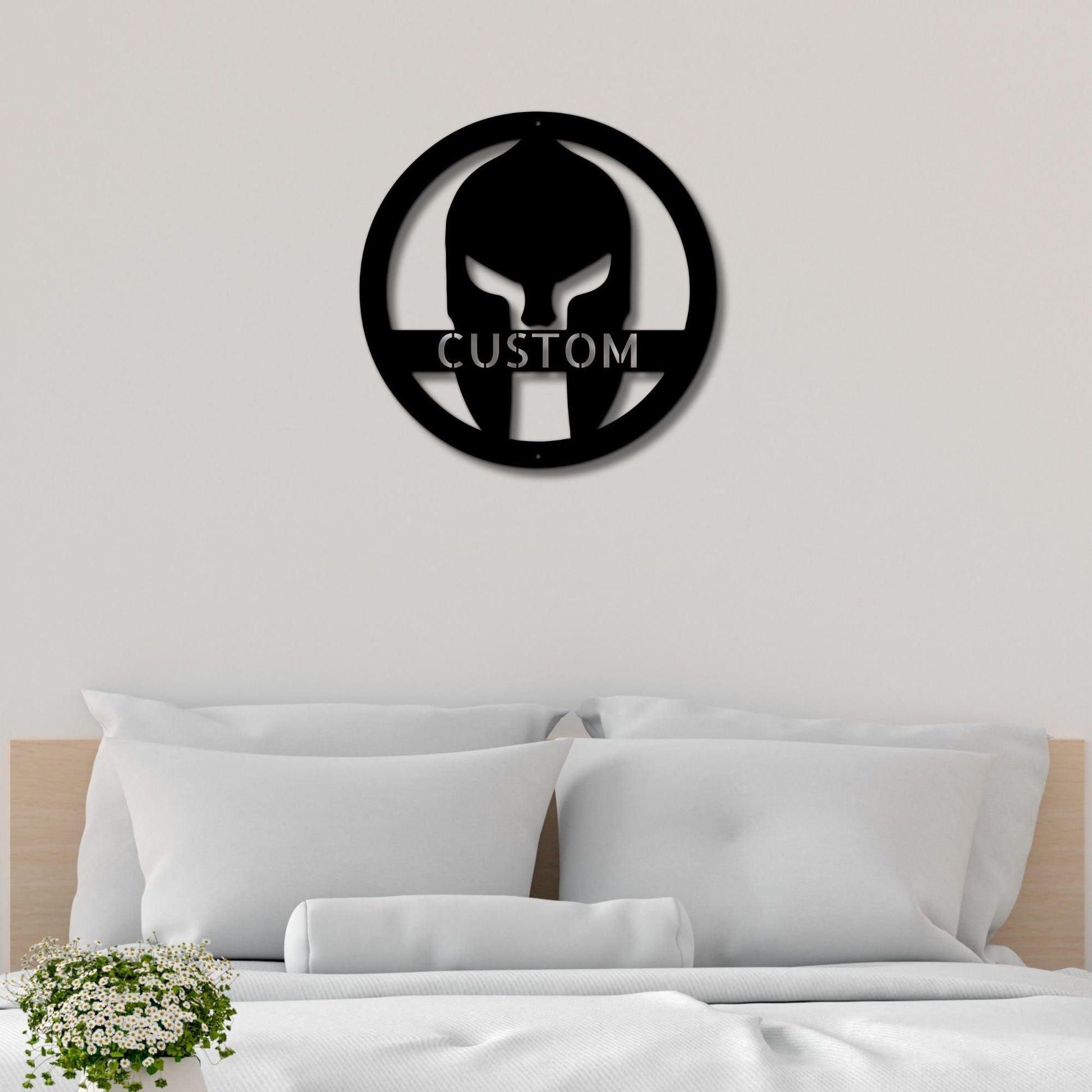 Warrior's Wall: Personalized Spartan Helmet Metal Art - Mallard Moon Gift Shop