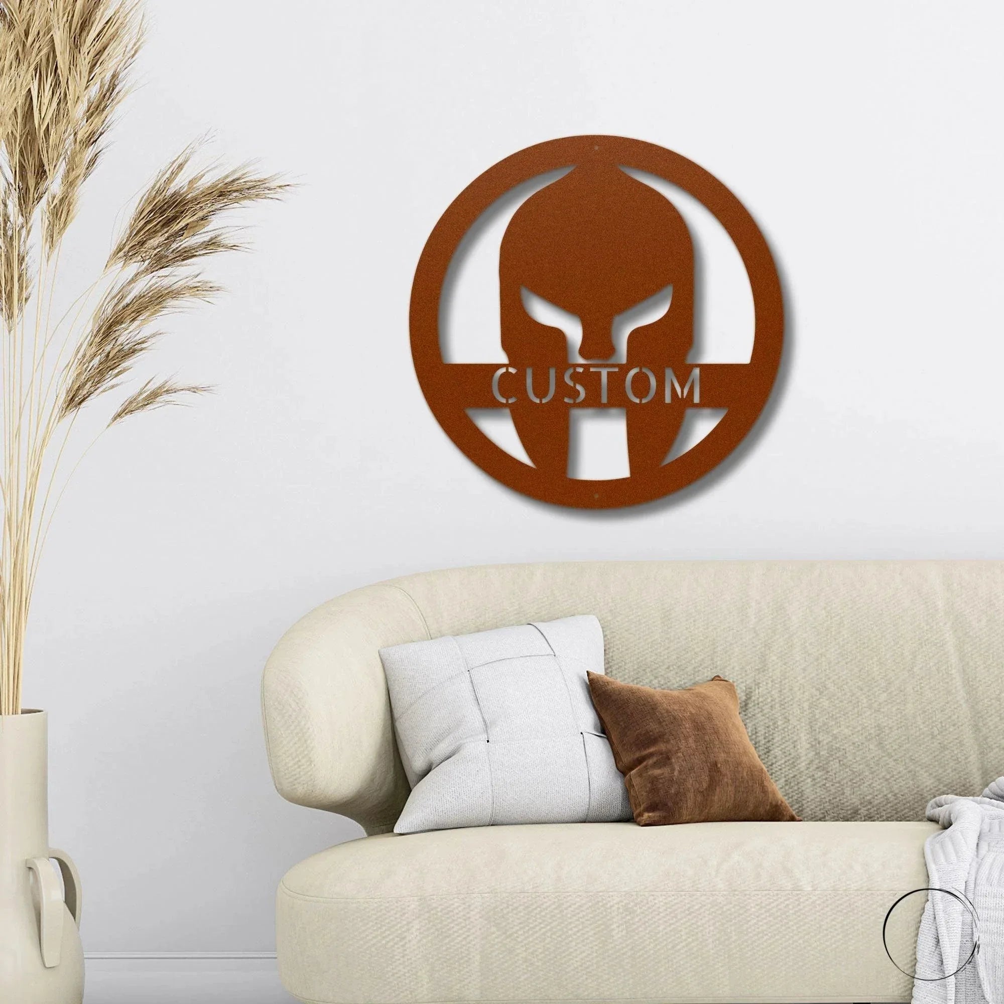 Custom Spartan Helmet Metal Wall Art – Warrior’s Wall Personalized Steel Decor – 5 Sizes & Finishes – Made in the USA
