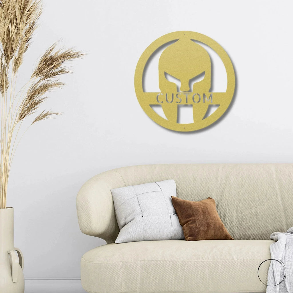Custom Spartan Helmet Metal Wall Art – Warrior’s Wall Personalized Steel Decor – 5 Sizes & Finishes – Made in the USA