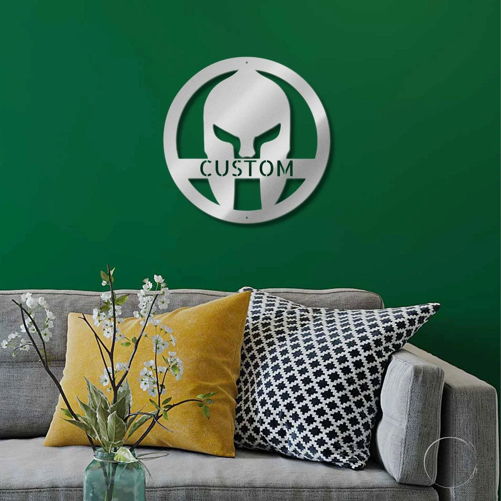 Custom Spartan Helmet Metal Wall Art – Warrior’s Wall Personalized Steel Decor – 5 Sizes & Finishes – Made in the USA