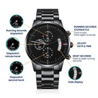 To My Dad Black Chronograph Watch - Meaningful Father's Day Gift with Family Love Message and Fox & Kit Design - Elegant Gift Box Included