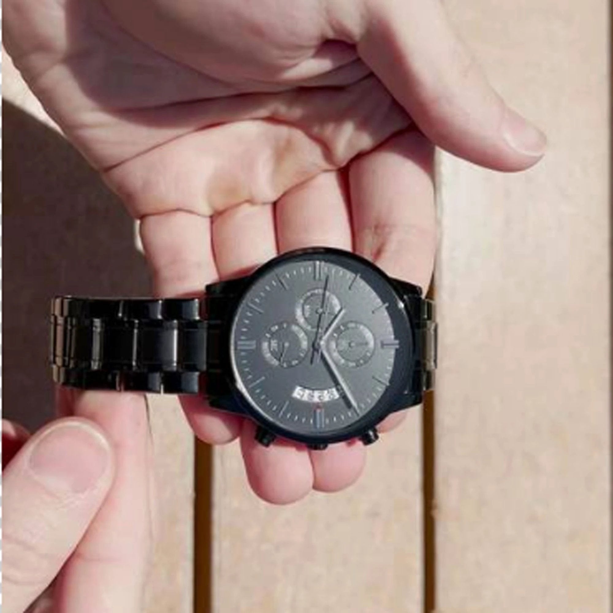 To My Dad Black Chronograph Watch - Meaningful Father's Day Gift with Family Love Message and Fox & Kit Design - Elegant Gift Box Included