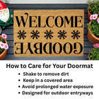Welcome / Goodbye Snowflake Doormat | Double-Sided Winter Coir Welcome Mat | Funny Holiday Front Porch Décor