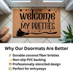 Welcome My Pretties Coir Doormat – Witchy Halloween Welcome Mat | Funny Front Porch Decor | Rustic Fall Entryway Rug