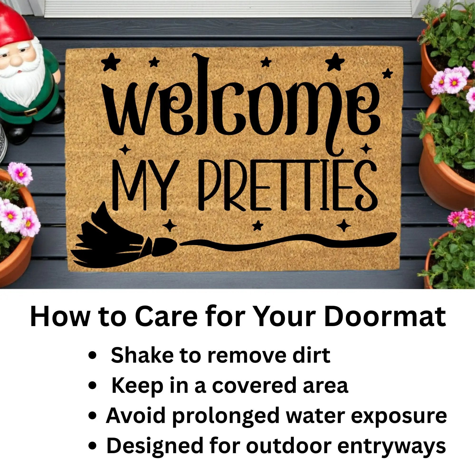 Welcome My Pretties Coir Doormat – Witchy Halloween Welcome Mat | Funny Front Porch Decor | Rustic Fall Entryway Rug