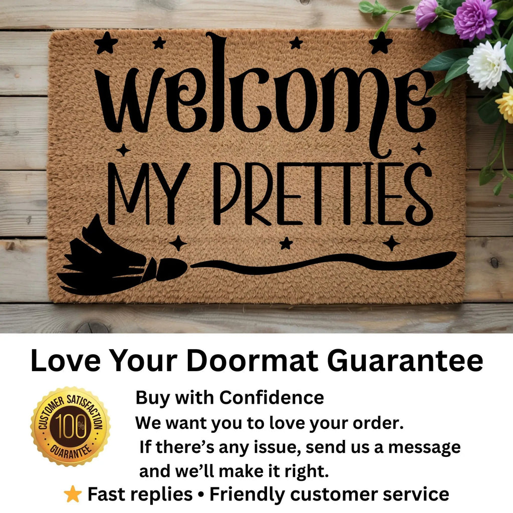 Welcome My Pretties Coir Doormat – Witchy Halloween Welcome Mat | Funny Front Porch Decor | Rustic Fall Entryway Rug