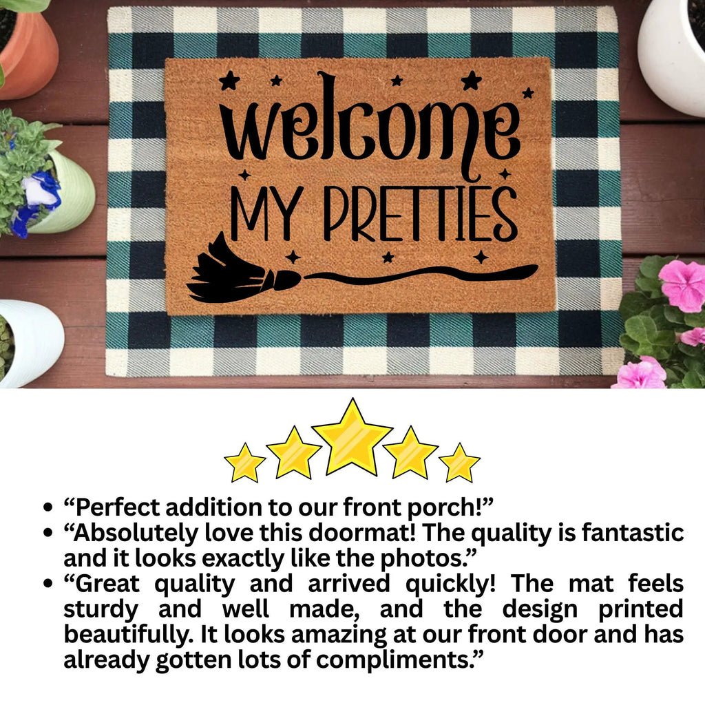 Welcome My Pretties Coir Doormat – Witchy Halloween Welcome Mat | Funny Front Porch Decor | Rustic Fall Entryway Rug
