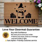 Snowman “Welcome” Doormat | Festive Coir Christmas Welcome Mat with Gifts and Snowflakes | Holiday Front Porch Décor