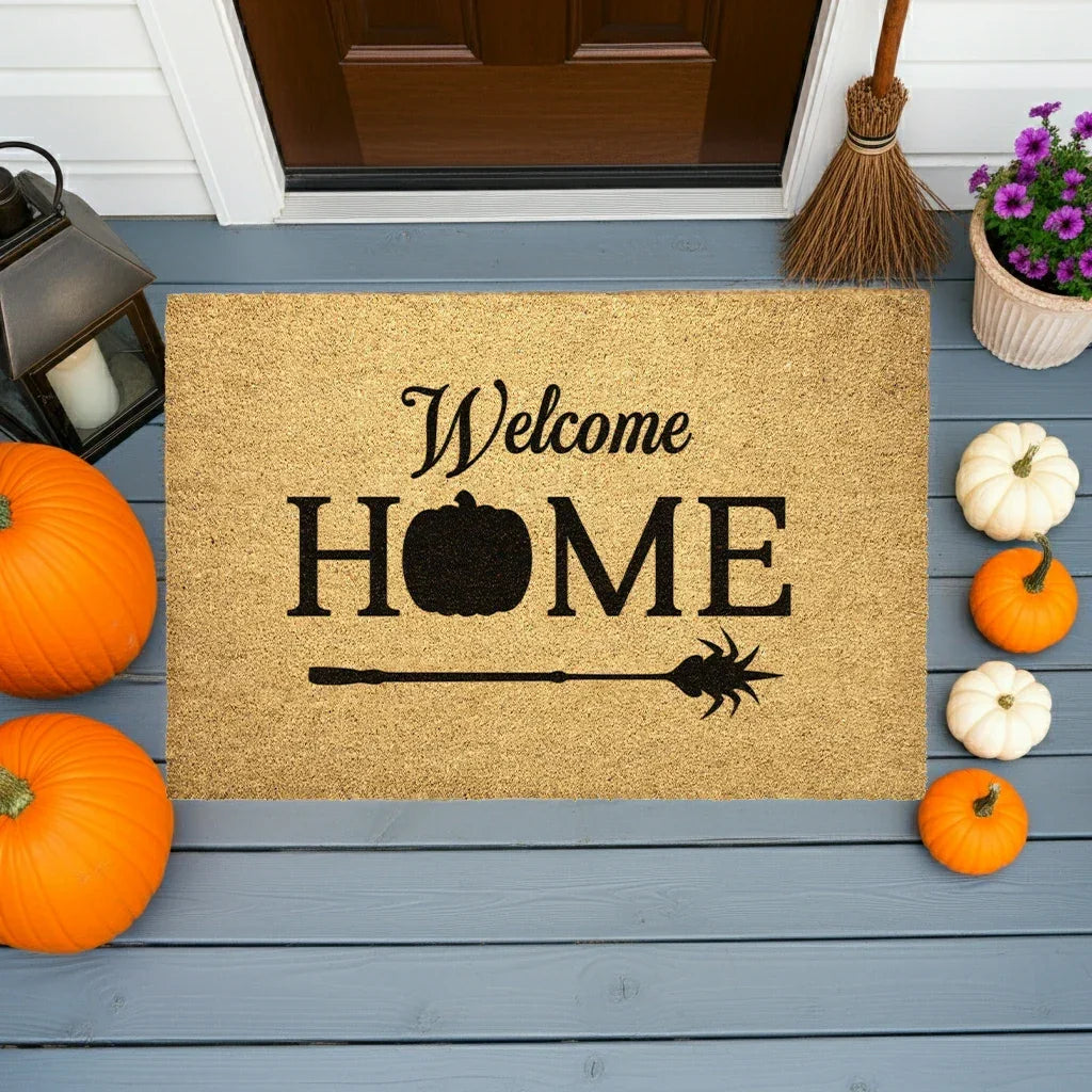 Welcome Halloween Doormat – Witch Broom Outdoor Coir Mat