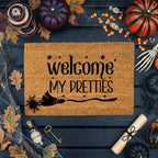 Welcome My Pretties Coir Doormat – Witchy Halloween Welcome Mat | Funny Front Porch Decor | Rustic Fall Entryway Rug