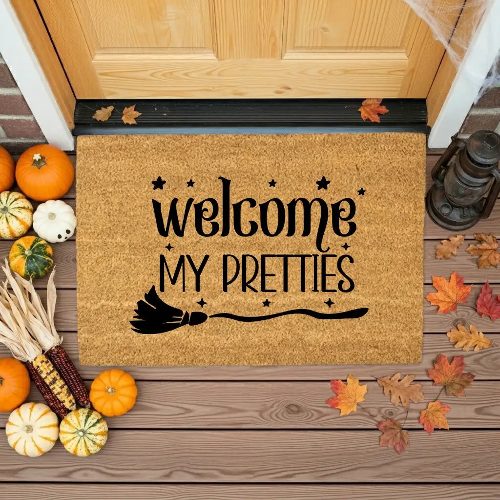 Welcome My Pretties Coir Doormat – Witchy Halloween Welcome Mat | Funny Front Porch Decor | Rustic Fall Entryway Rug