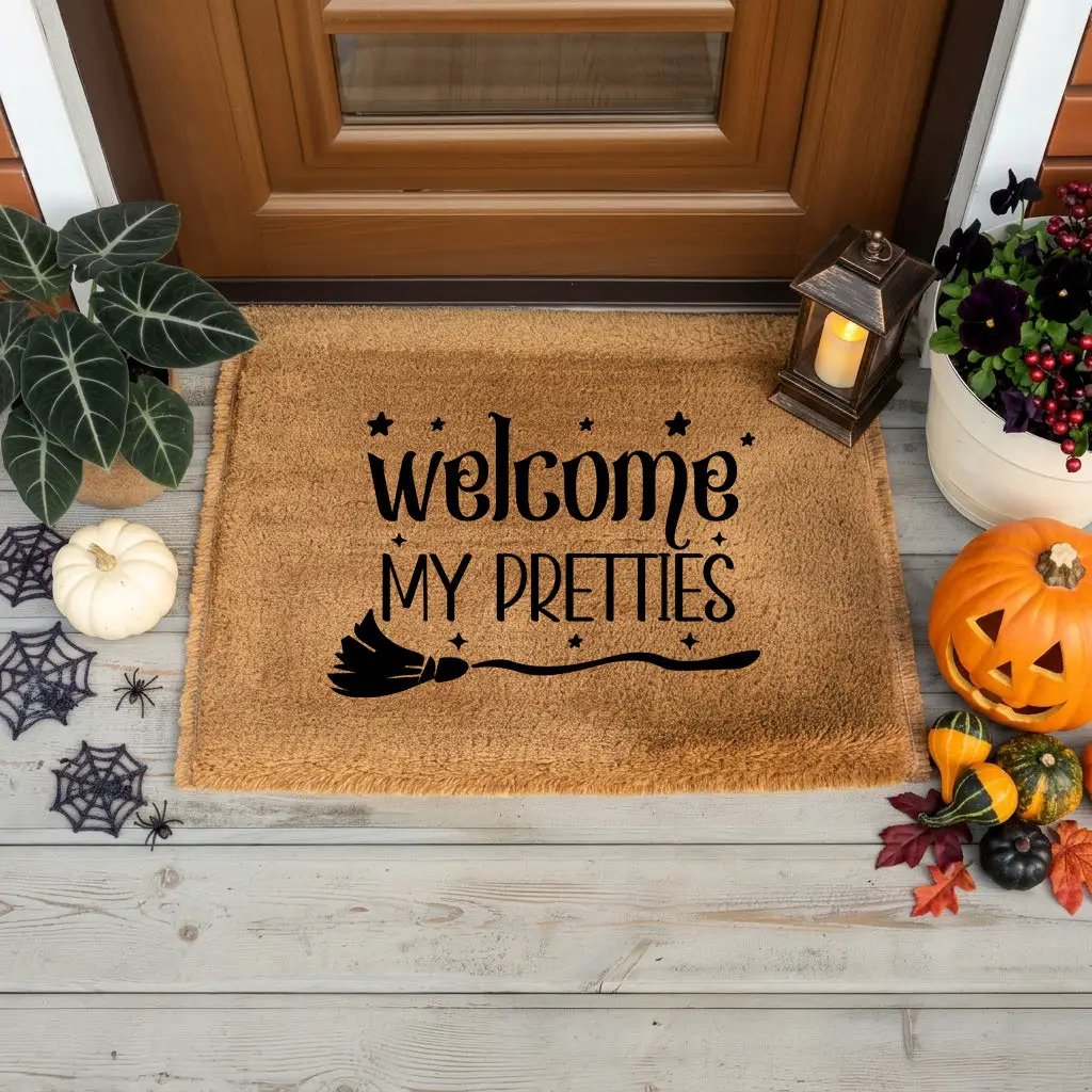 Welcome My Pretties Coir Doormat – Witchy Halloween Welcome Mat | Funny Front Porch Decor | Rustic Fall Entryway Rug