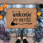 Welcome My Pretties Coir Doormat – Witchy Halloween Welcome Mat | Funny Front Porch Decor | Rustic Fall Entryway Rug