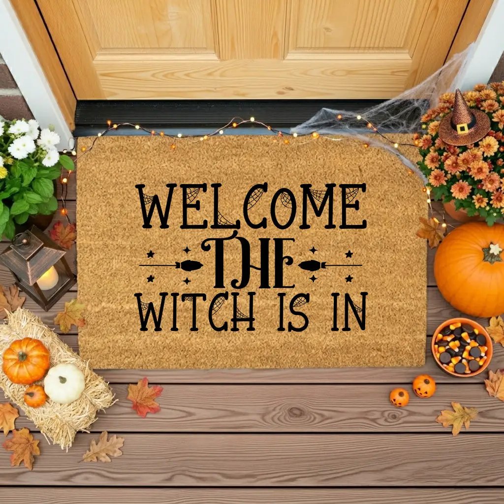 Welcome the Witch Is In - Coir Doormat – Funny Witch Halloween Welcome Mat | Spooky Fall Front Porch Decor | Rustic Farmhouse Entryway Rug