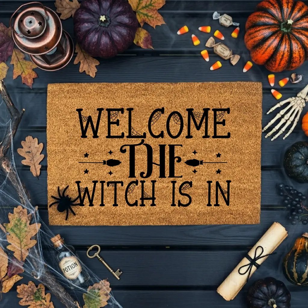 Welcome the Witch Is In - Coir Doormat – Funny Witch Halloween Welcome Mat | Spooky Fall Front Porch Decor | Rustic Farmhouse Entryway Rug