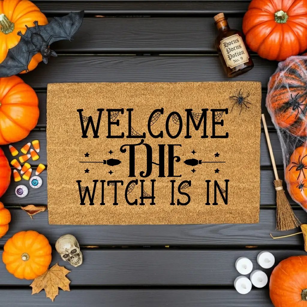 Welcome the Witch Is In - Coir Doormat – Funny Witch Halloween Welcome Mat | Spooky Fall Front Porch Decor | Rustic Farmhouse Entryway Rug