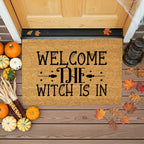 Welcome the Witch Is In - Coir Doormat – Funny Witch Halloween Welcome Mat | Spooky Fall Front Porch Decor | Rustic Farmhouse Entryway Rug