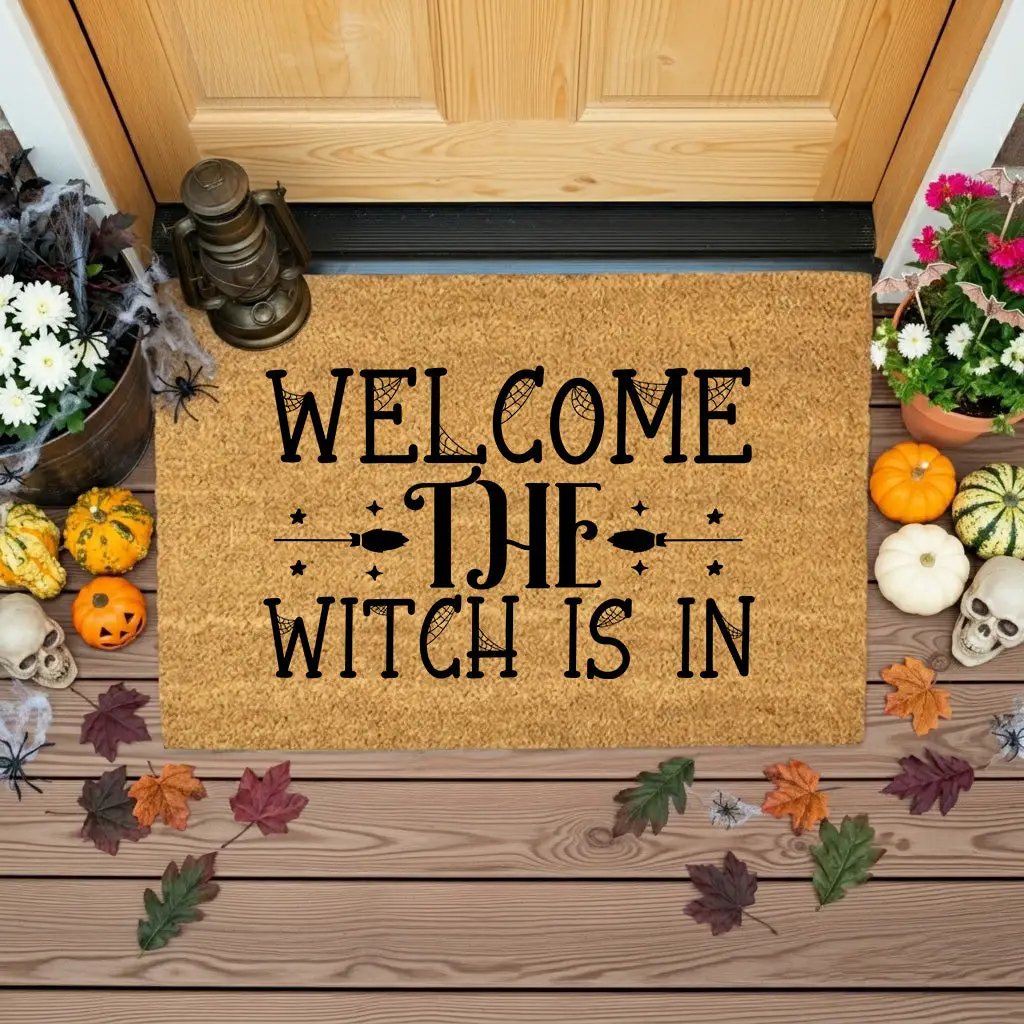 Welcome the Witch Is In - Coir Doormat – Funny Witch Halloween Welcome Mat | Spooky Fall Front Porch Decor | Rustic Farmhouse Entryway Rug