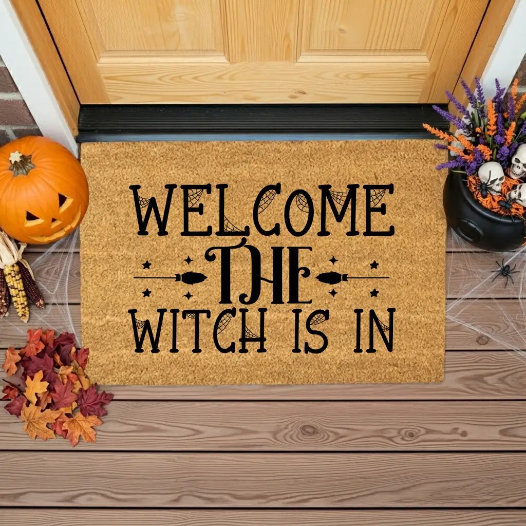 Welcome the Witch Is In - Coir Doormat – Funny Witch Halloween Welcome Mat | Spooky Fall Front Porch Decor | Rustic Farmhouse Entryway Rug