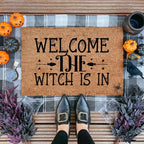 Welcome the Witch Is In - Coir Doormat – Funny Witch Halloween Welcome Mat | Spooky Fall Front Porch Decor | Rustic Farmhouse Entryway Rug