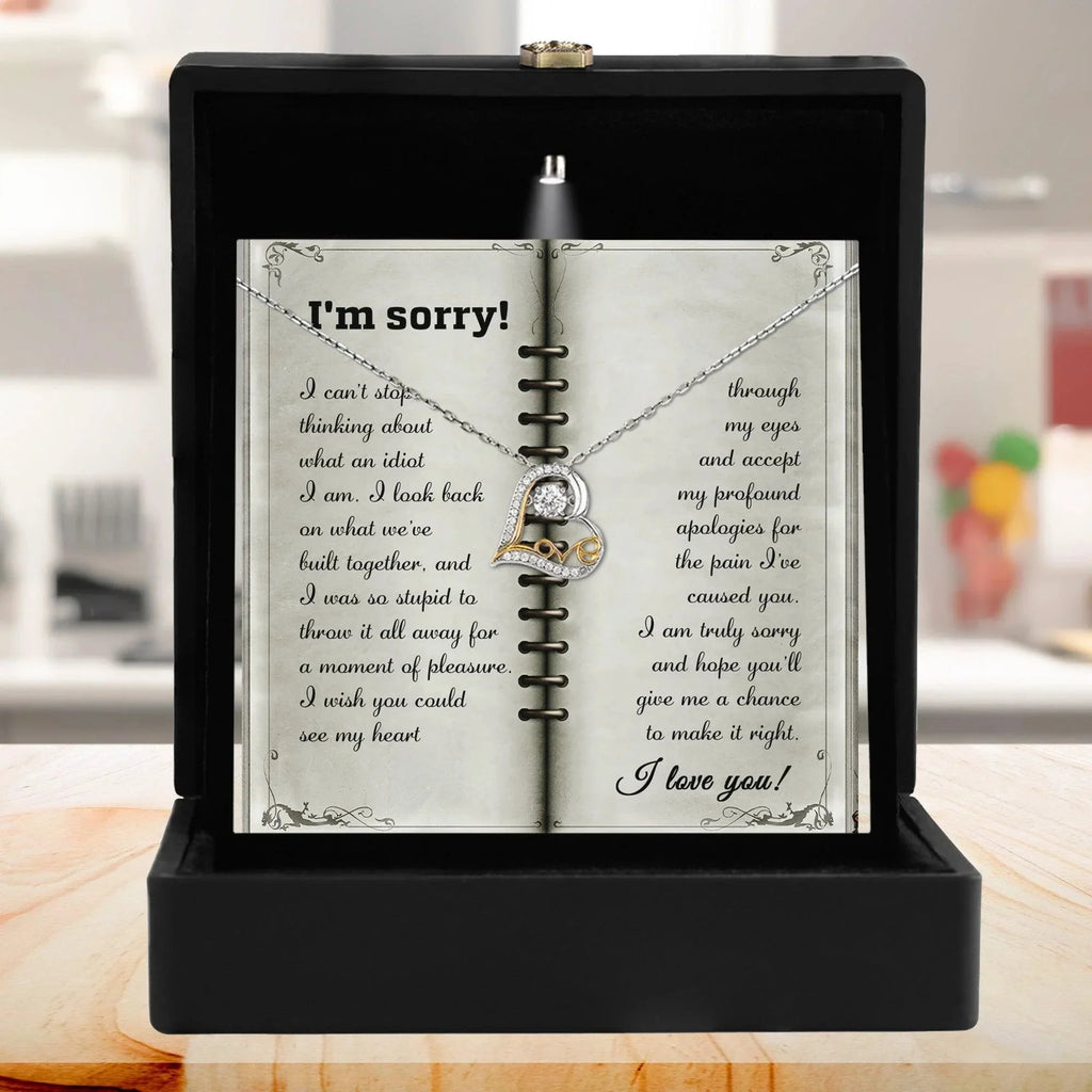 Apology Necklace for Girlfriend, Wife, or Soulmate – “I’m Sorry, What an Idiot” Love Dancing Heart Pendant with Message Card