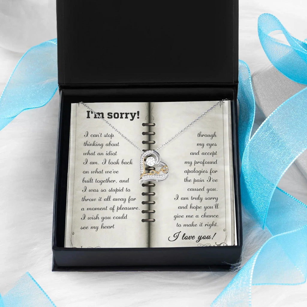 Apology Necklace for Girlfriend, Wife, or Soulmate – “I’m Sorry, What an Idiot” Love Dancing Heart Pendant with Message Card