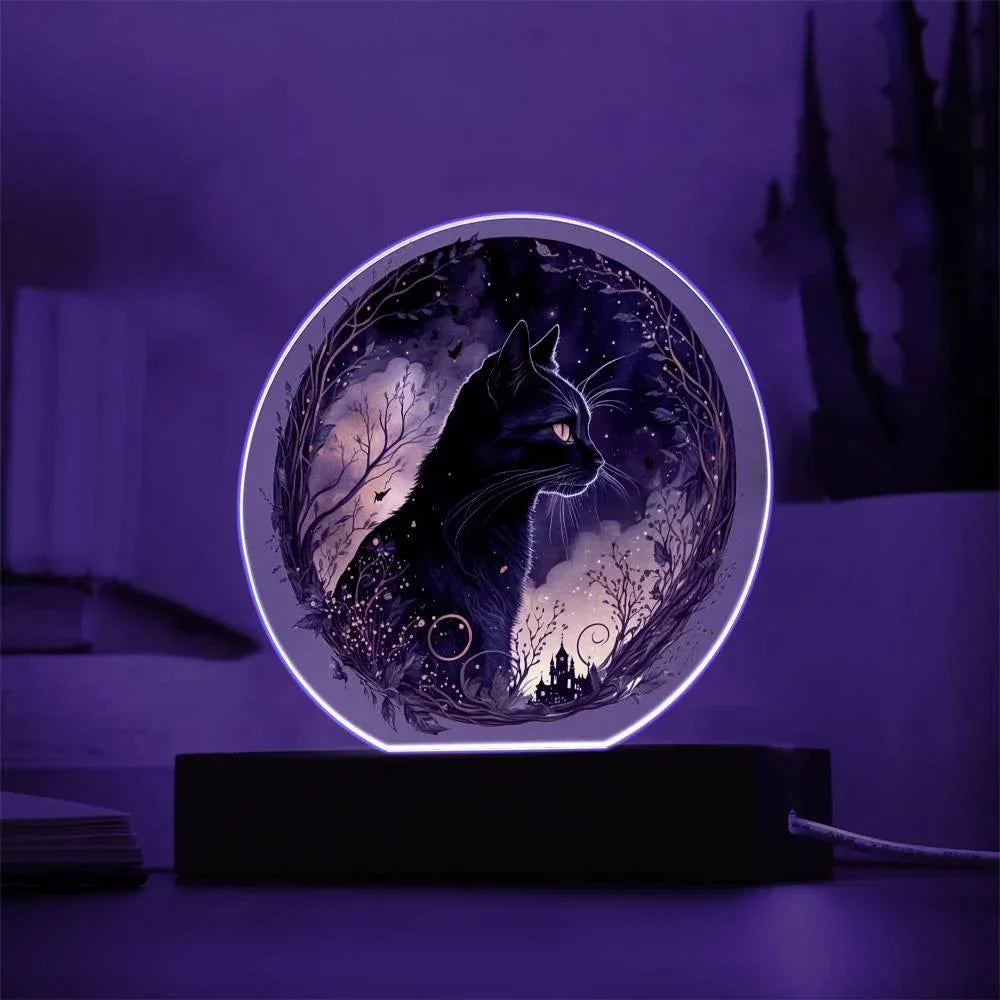 Whiskers in the Witching Hour: Halloween Acrylic Plaque