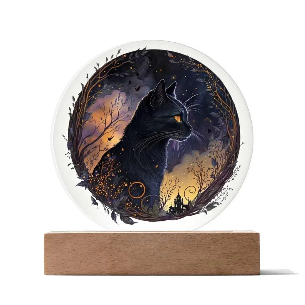 Whiskers in the Witching Hour: Halloween Acrylic Plaque
