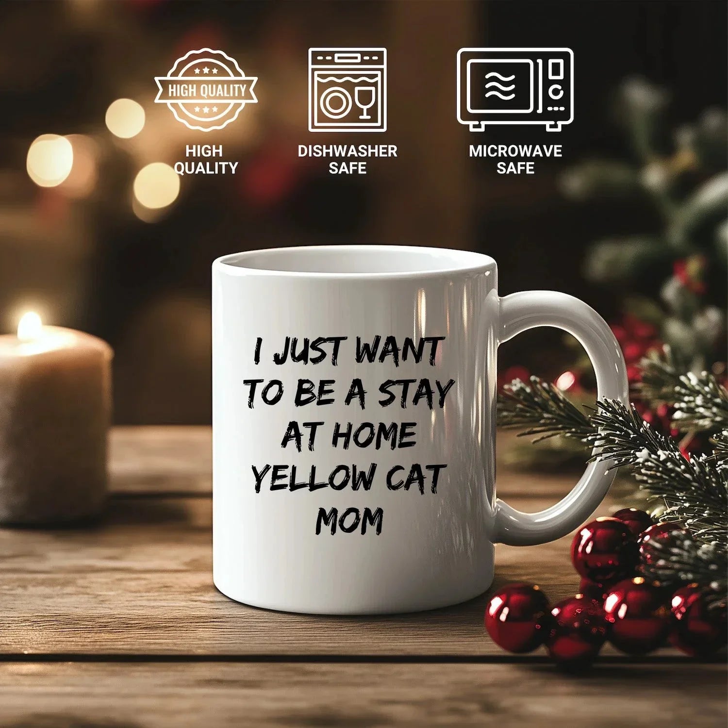 Yellow Cat Lover Mug – Features the Quote “I Just Want to Be a Stay at Home Yellow Cat Mom” – White Ceramic Coffee Cup