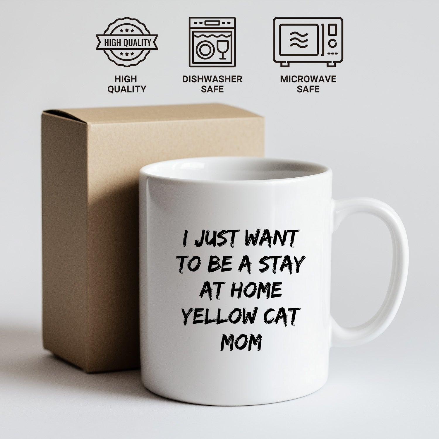 Yellow Cat Lover Mug – Features the Quote “I Just Want to Be a Stay at Home Yellow Cat Mom” – White Ceramic Coffee Cup - Mallard Moon