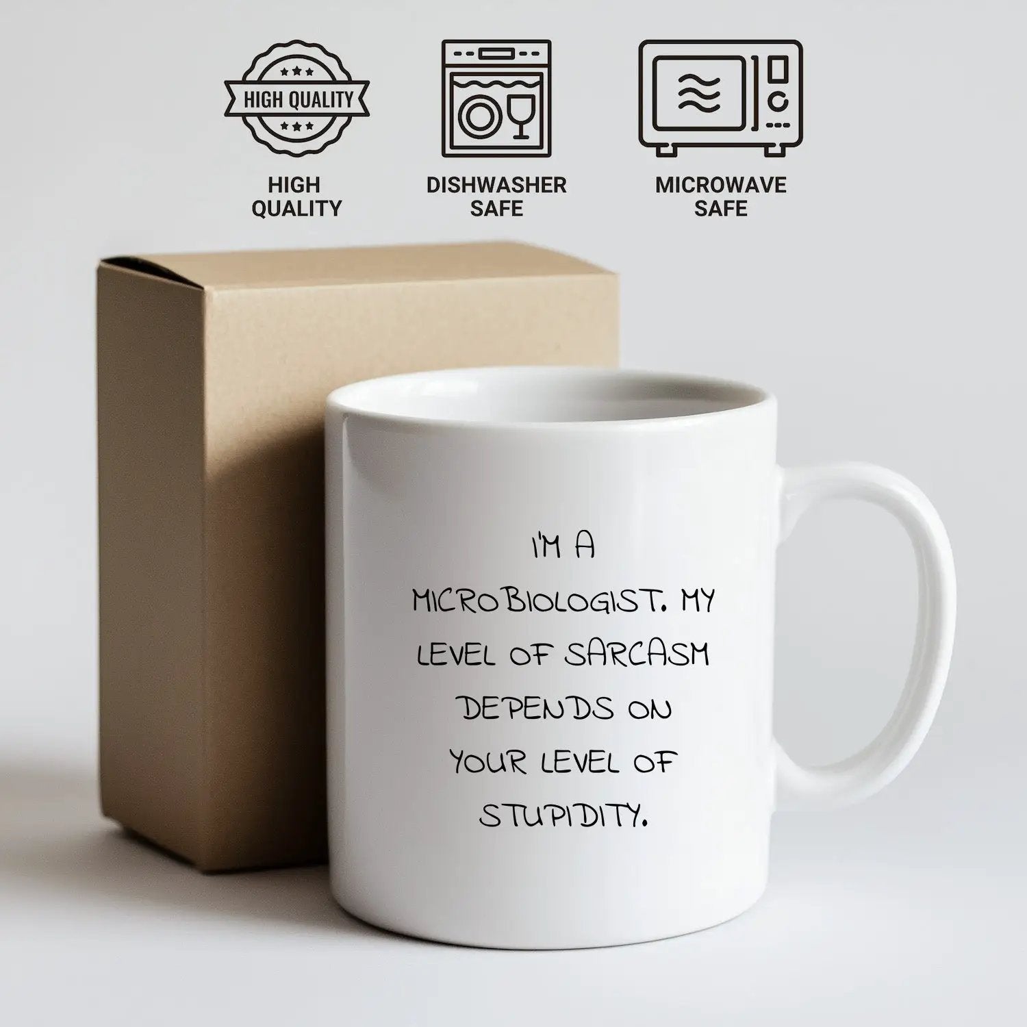 Funny Microbiologist White Coffee Mug - Sarcasm Level Dependent - Mallard Moon