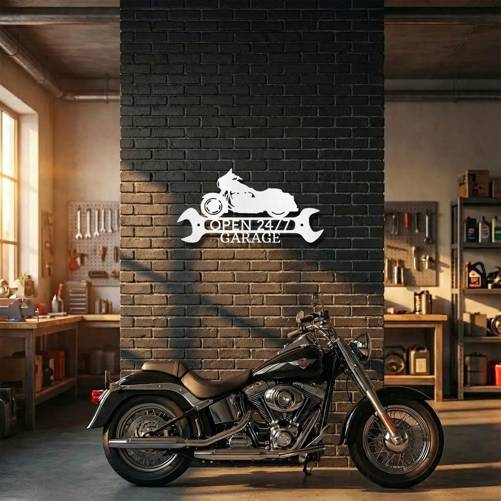 Personalized Motorcycle Garage Metal Sign – Biker Gift – Custom Name Metal Sign – Man Cave Decor – Garage Sign