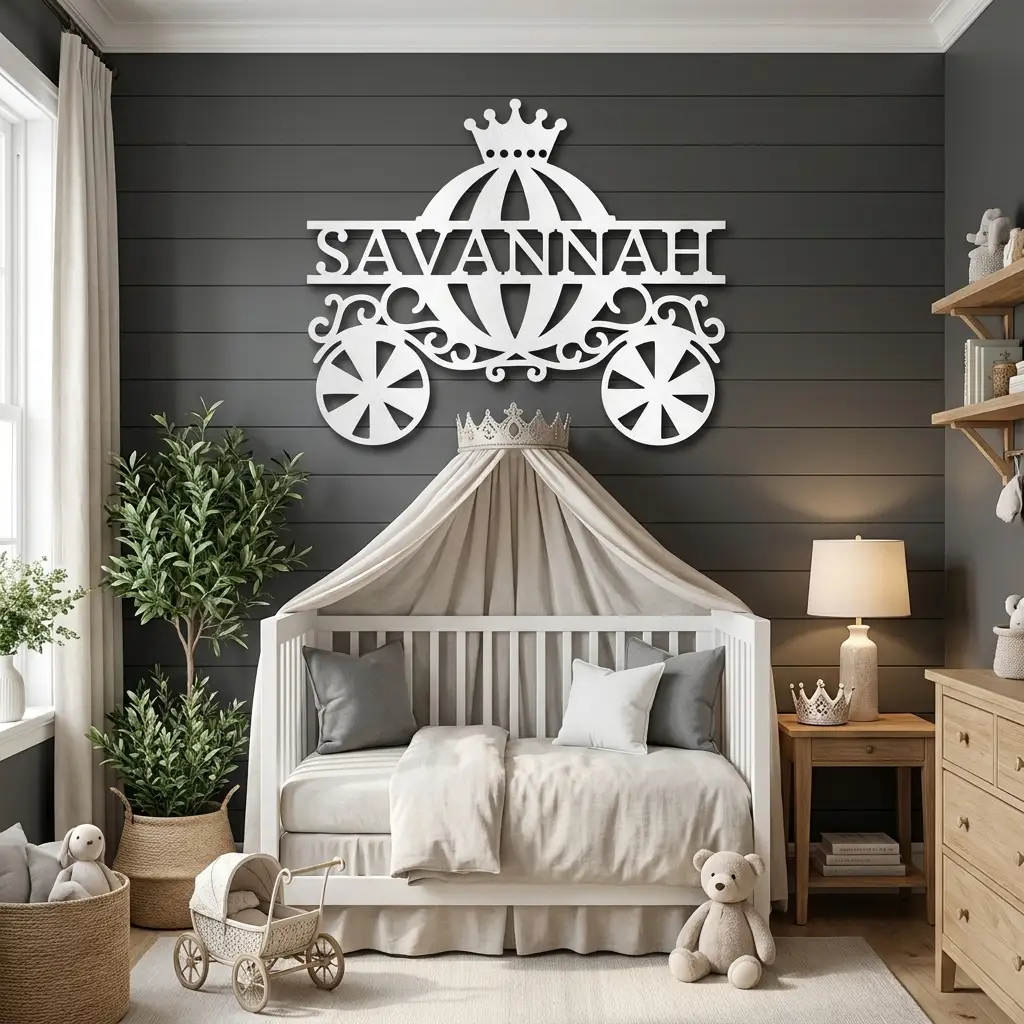 Personalized Fairytale Carriage Metal Wall Art | Custom Name Princess Carriage Sign | Girls Bedroom Decor | Whimsical Metal Wall Art | Made in USA