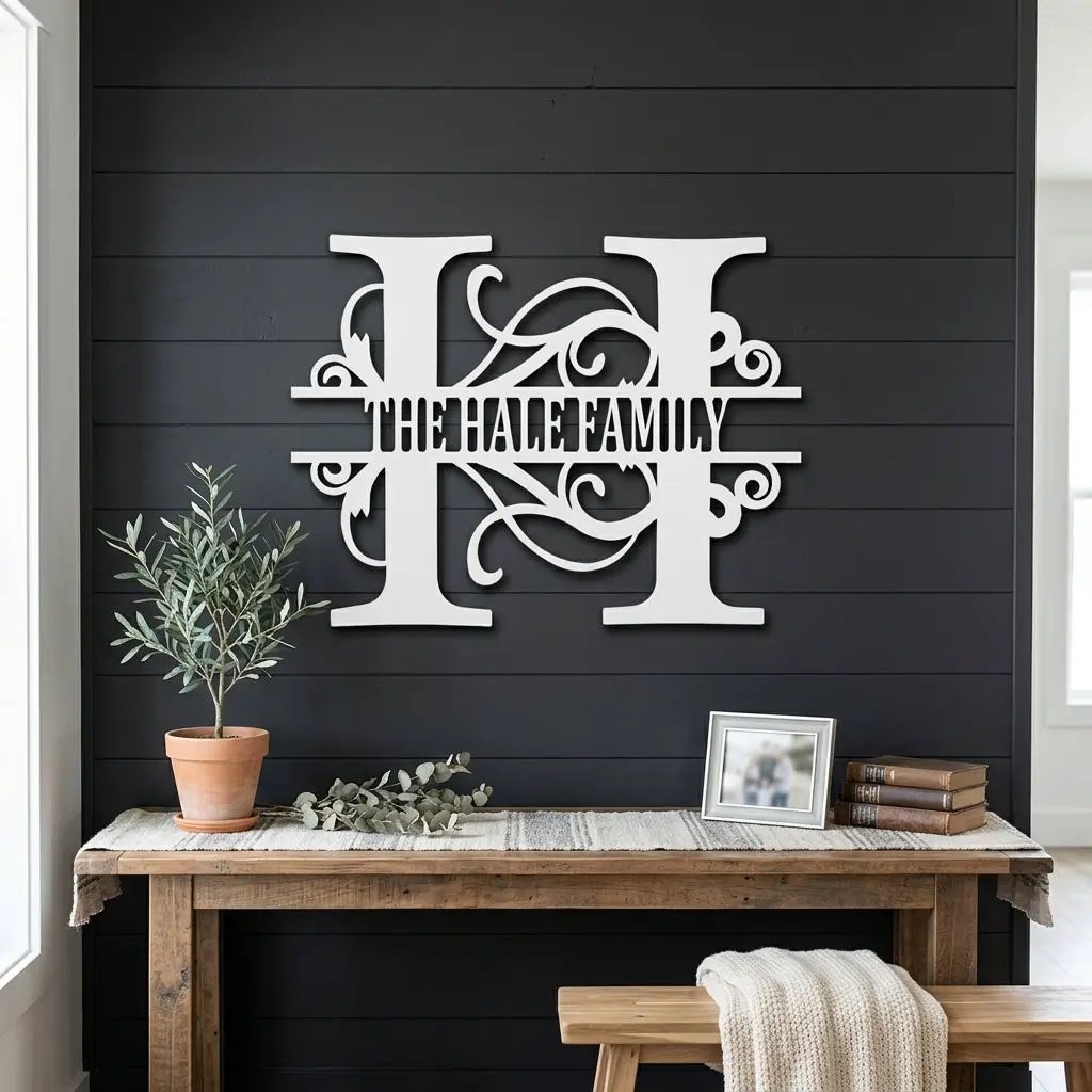 Split Letter Monogram Custom Name Indoor Outdoor Steel Wall Sign