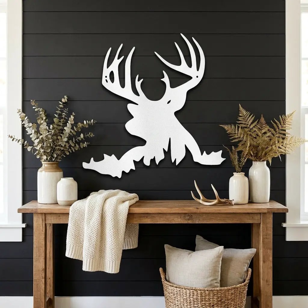 Deer Head Metal Wall Art – Buck Silhouette Wall Decor – Rustic Cabin Decor – Hunting Gift – Lodge Wall Art