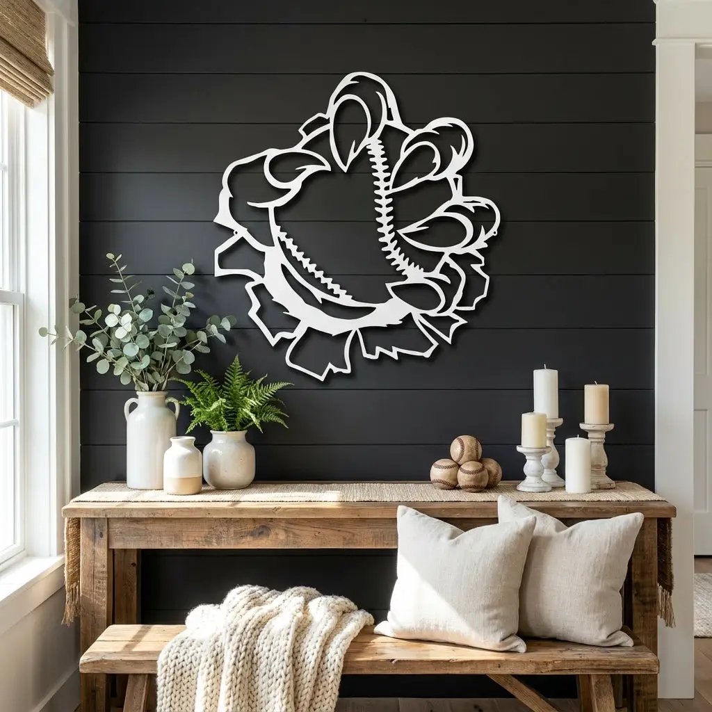 Baseball Monster Claw Metal Art Wall Sign