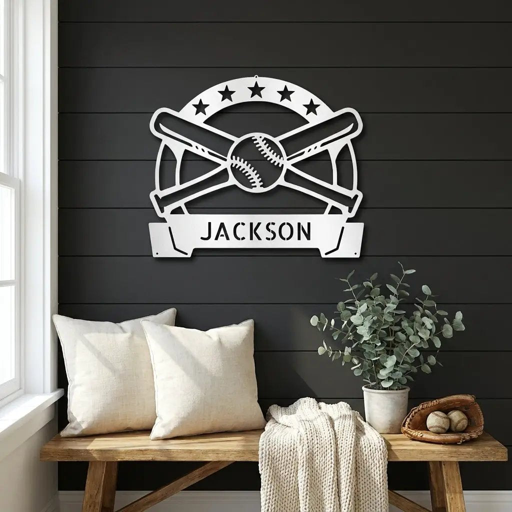 Personalized Baseball Metal Wall Art – Custom Name Baseball Sign – Baseball Bat & Ball Decor – Coach Gift – Sports Wall Art