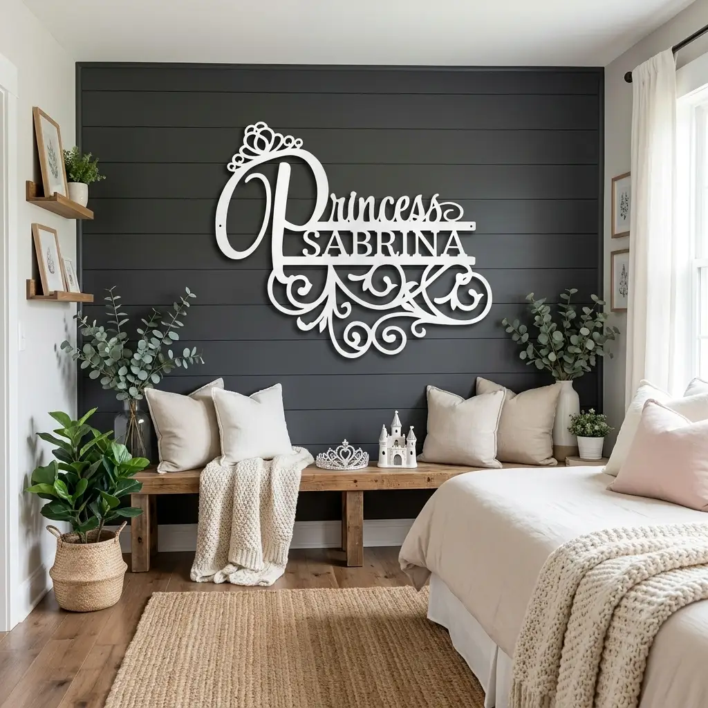 Personalized Princess Name Metal Wall Art | Custom Princess Bedroom Sign | Girls Room Decor | Crown Name Sign | Made in USA