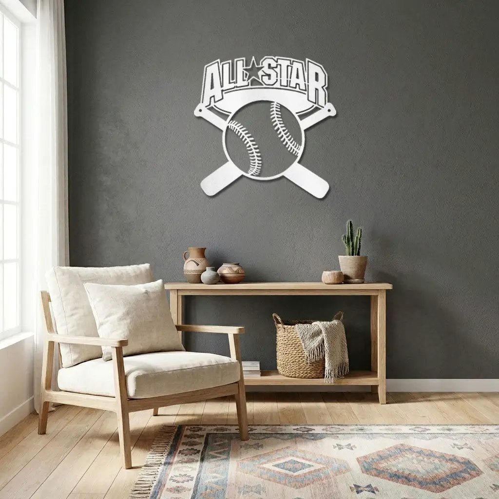 Baseball All Star Metal Wall Art Personalized Sports Sign Custom Name Baseball Decor Crossed Bats Sign Player Gift Room Decor