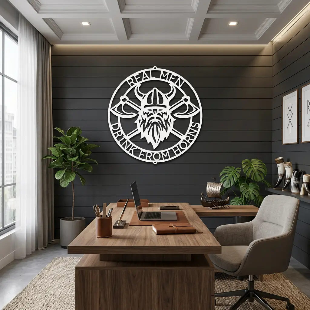 Personalized Viking Metal Wall Art | Custom Norse Warrior Sign | Viking Helmet & Battle Axes Steel Wall Decor | Custom Family Name Sign | Made in USA