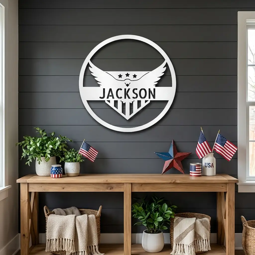 Patriotic Eagle Monogram Personalized Indoor Outdoor Steel Wall Sign Art
