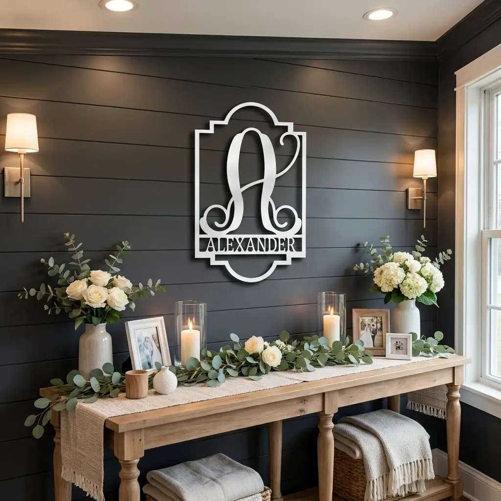 Regal Monogram Custom Name and Initial Metal Wall Art