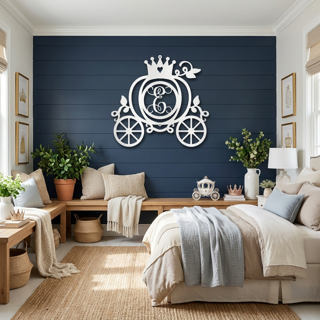 Personalized Fairytale Pumpkin Carriage Metal Wall Art | Custom Initial Princess Carriage Sign | Monogram Metal Decor | Made in USA