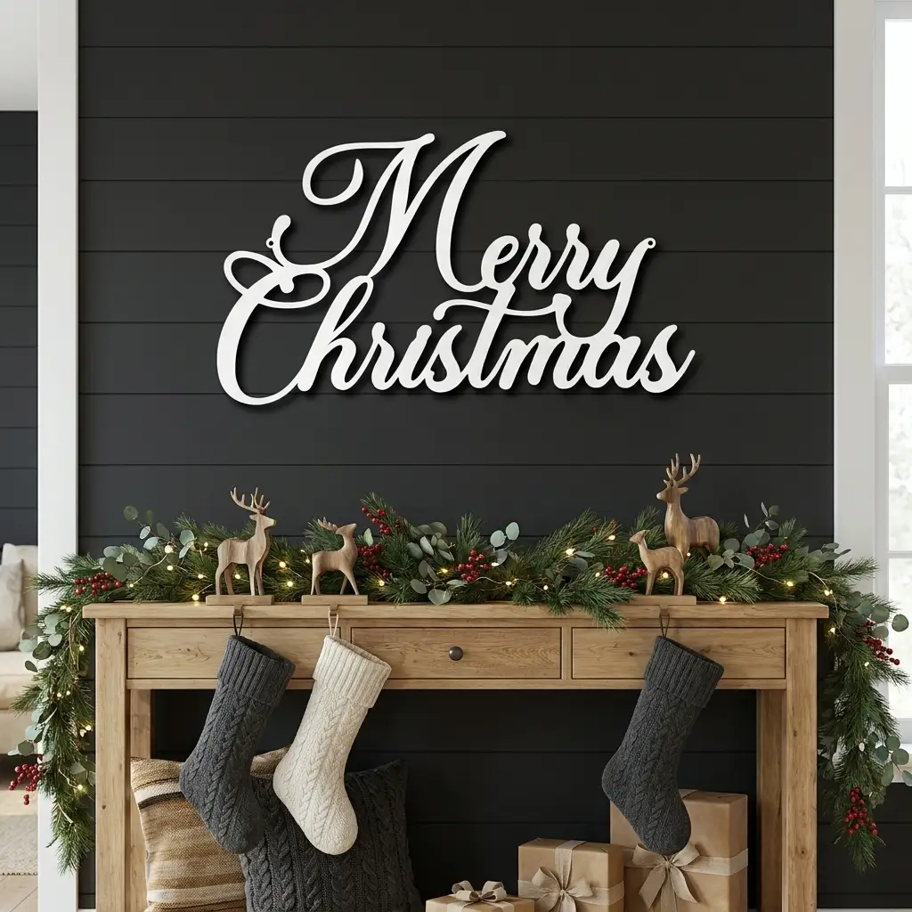 Merry Christmas Script Lettering Metal Wall Sign