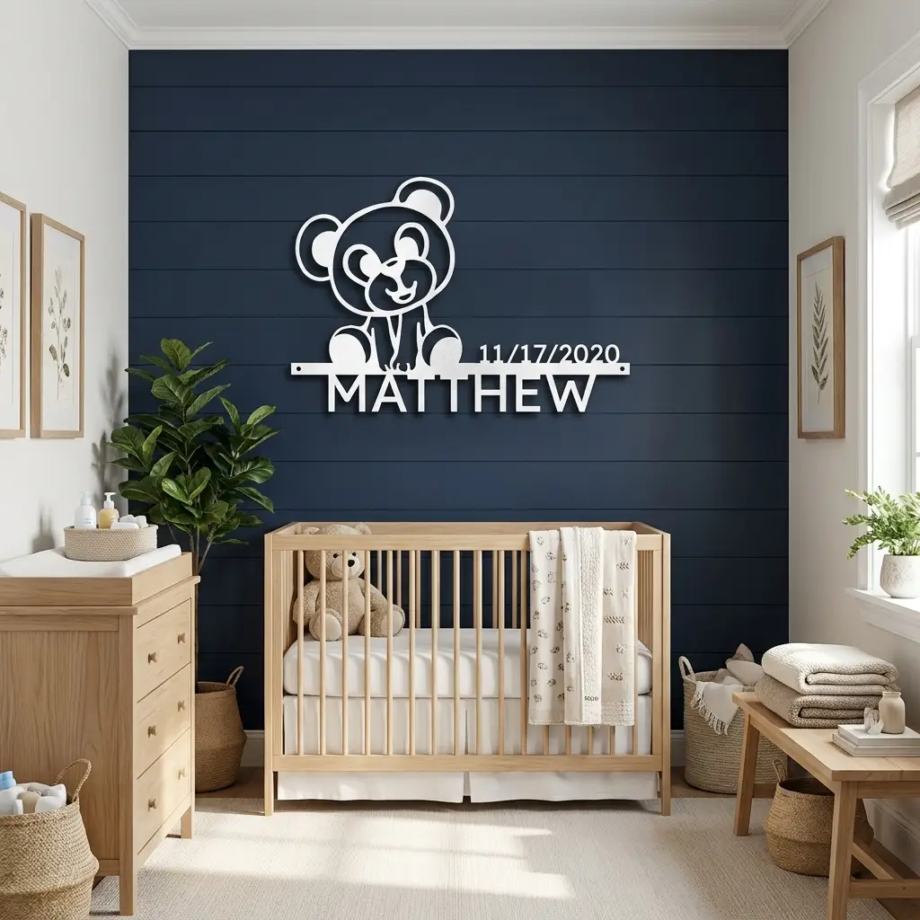 Personalized Teddy Bear Nursery Metal Wall Art – Custom Baby Name Sign with Birth Date – Nursery Decor – Baby Shower Gift