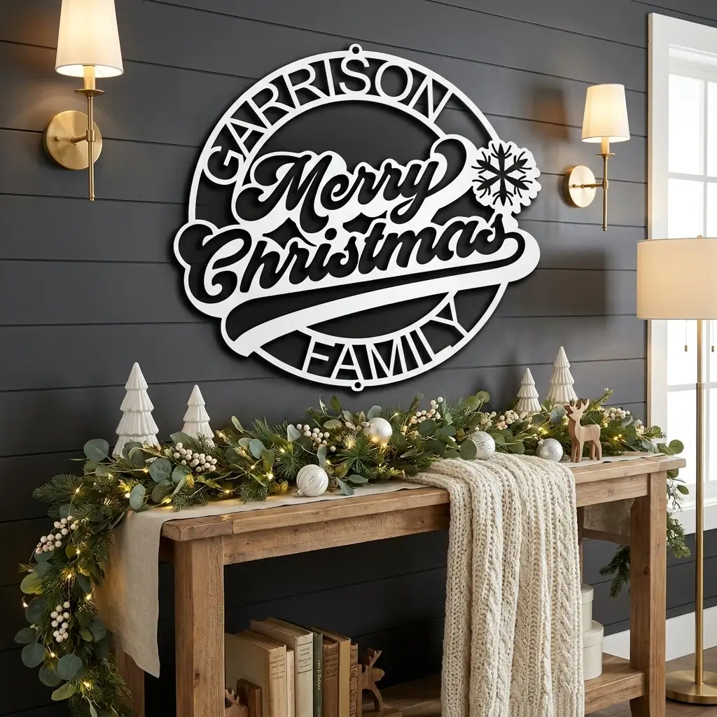 Personalized Merry Christmas Metal Sign | Custom Family Name Christmas Wall Decor | Holiday Metal Wall Art | Christmas Porch Sign | Made in USA