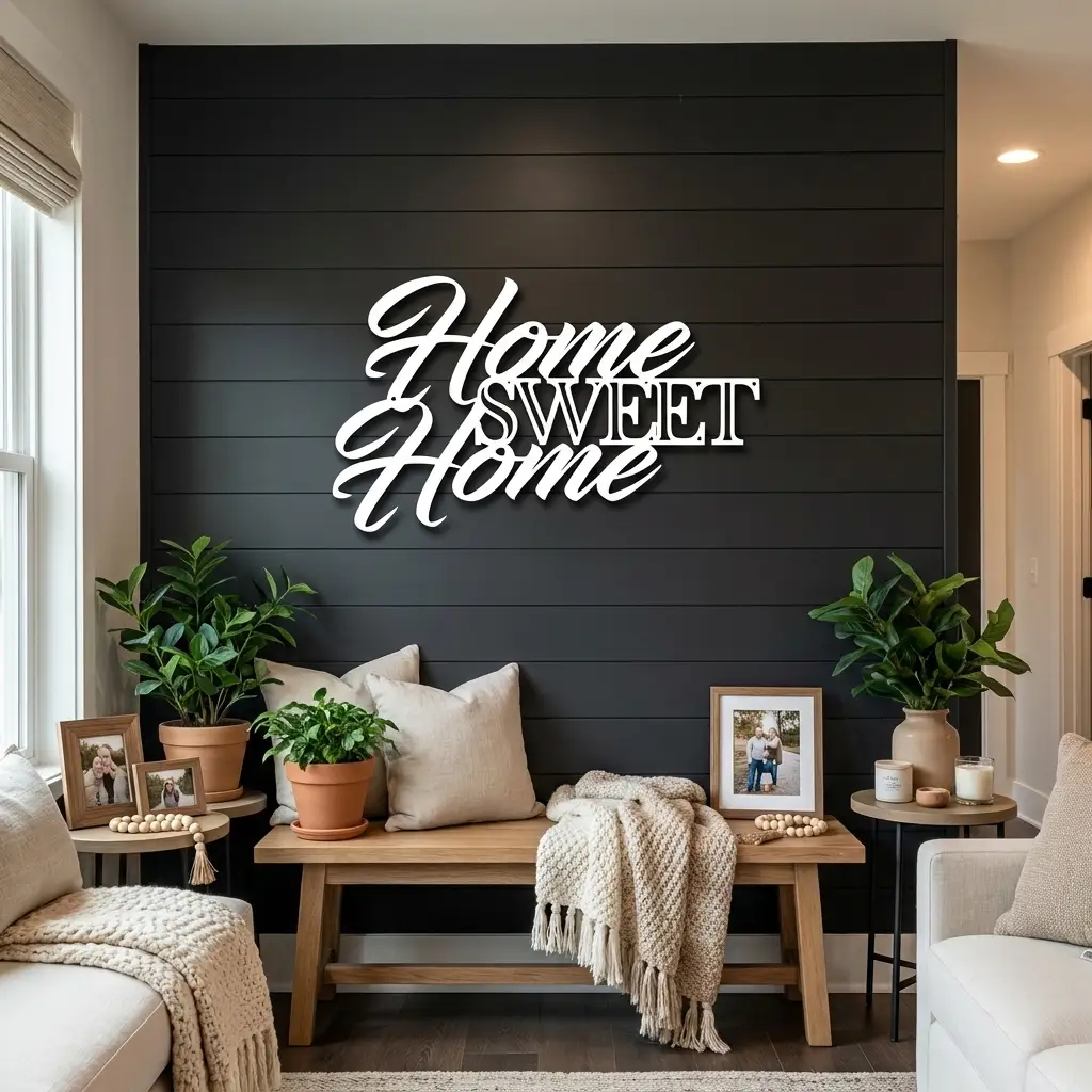 Home Sweet Home Metal Sign, Farmhouse Wall Decor, Script Wall Art, Rustic Home Decor, Housewarming Gift