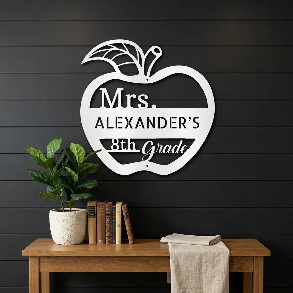Personalized Teacher Apple Metal Wall Art | Custom Teacher Name Sign | Classroom Door Decor | Teacher Appreciation Gift | Made in USA