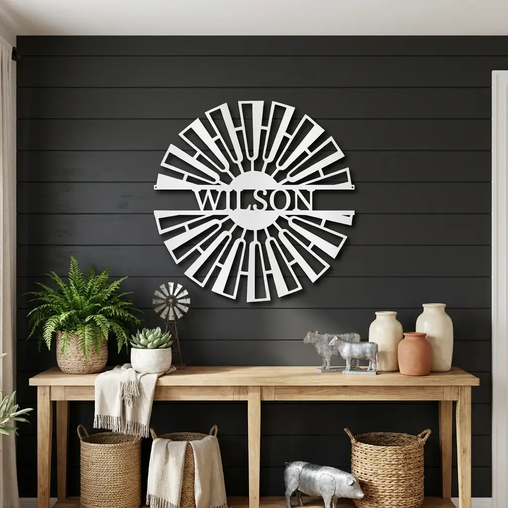 Windmill Custom Name Steel Wall Sign Metal Art