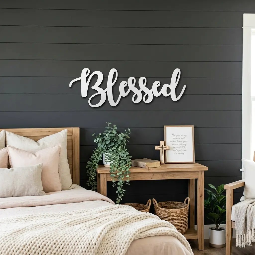 Blessed Word Script Indoor Outdoor Steel Walll Sign